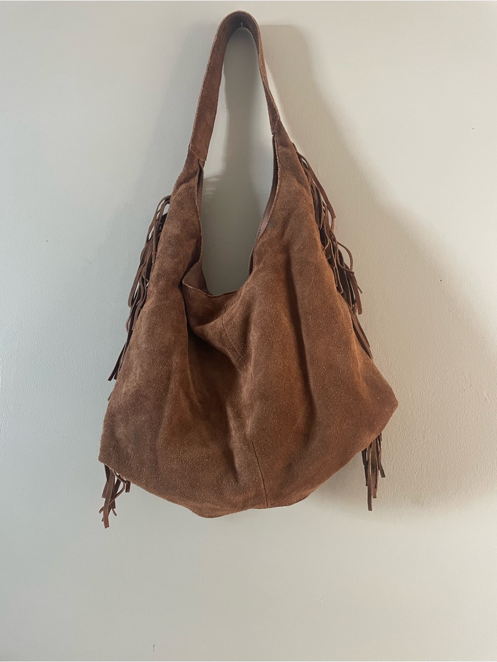Brown Suede Fringe Hobo Bag - Picture 4 of 9